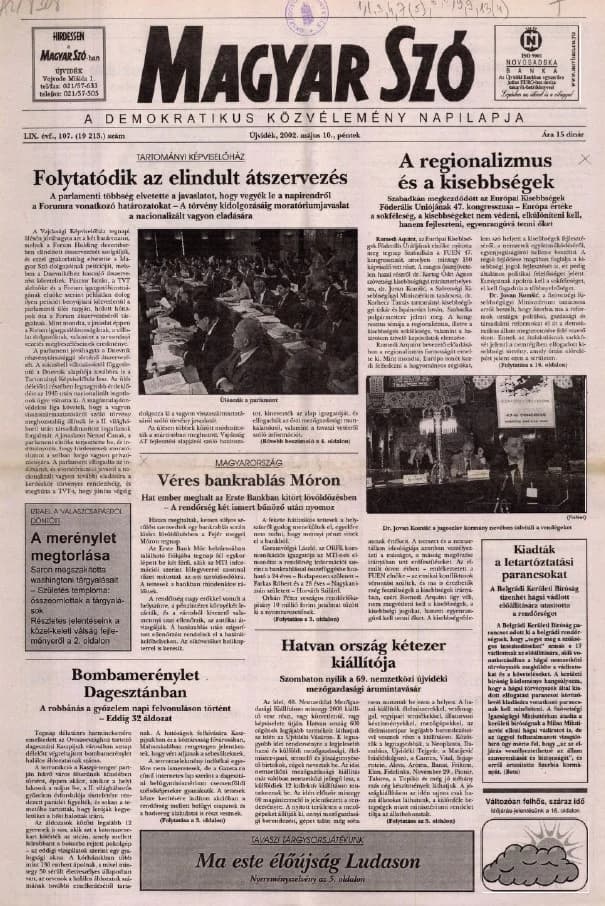 Magyar Szó, 59. évf. 2002. május 10. 107. sz. 1–16. oldal
