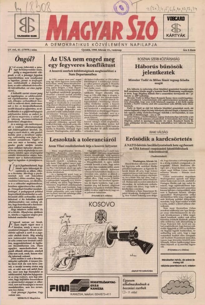Magyar Szó, 55. évf. 1998. február 15. 41. sz. 1–24. oldal