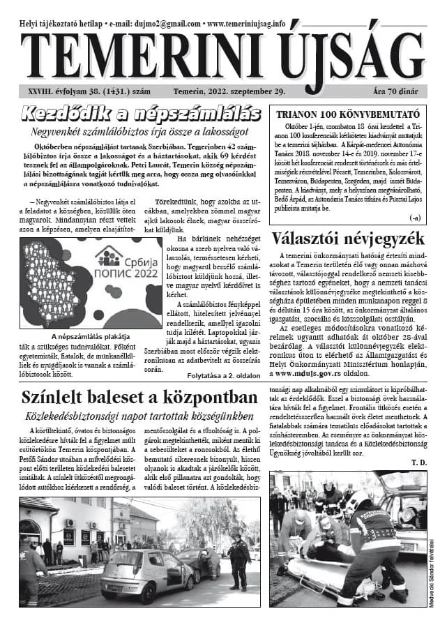 Temerini Újság, 28. évf. 2022. szeptember 29. 38. sz.