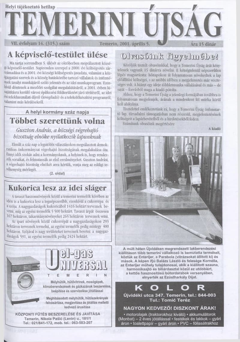 Temerini Újság, 7. évf. 2001. április 5. 14. sz.