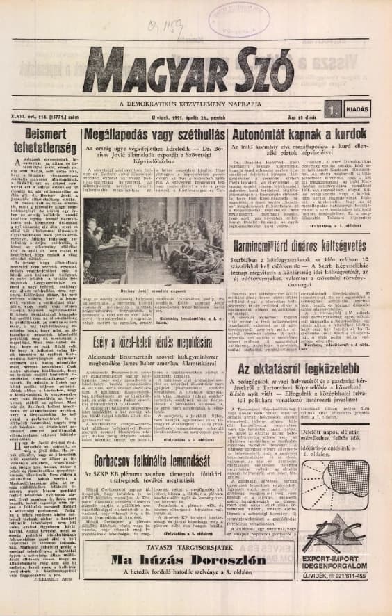 Magyar Szó, 48. évf. 1991. április 26. 114. sz. 1–20. oldal