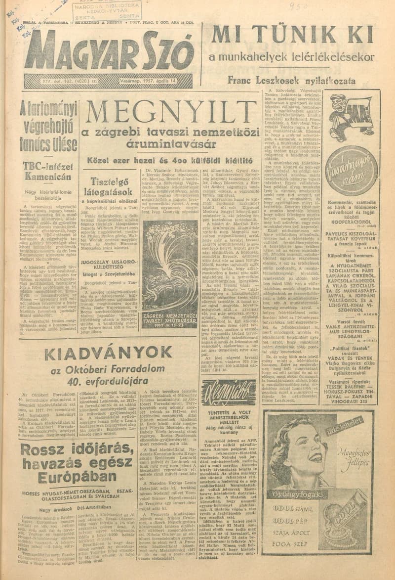 Magyar Szó, 14. évf. 1957. április 14. 102. sz. 1–12. oldal