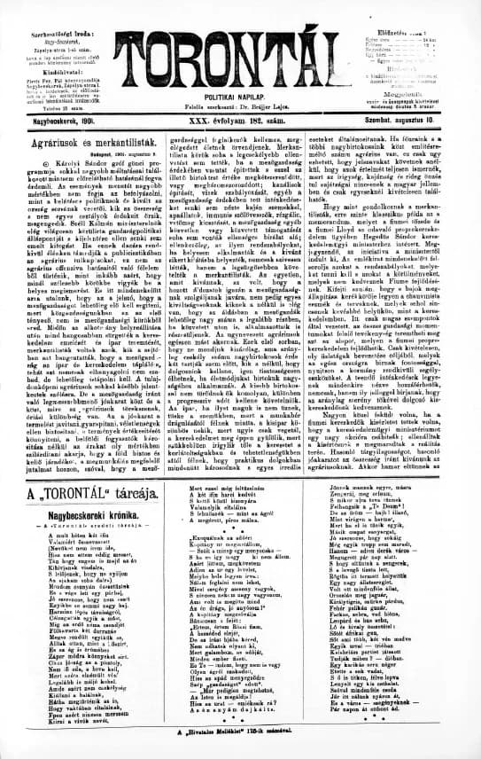 Torontál, 30. évf. 1901. augusztus 10. 182. sz.