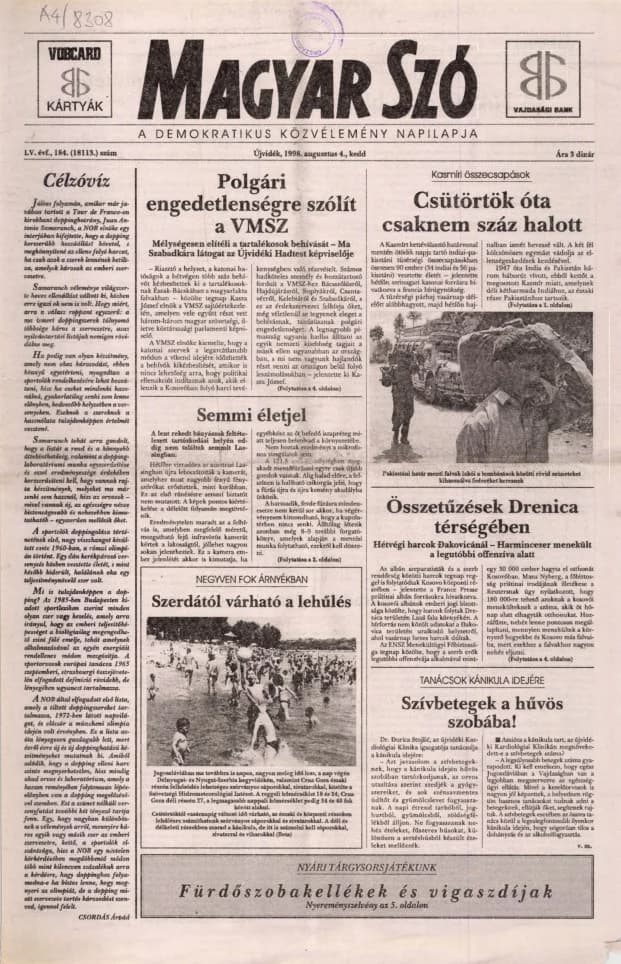 Magyar Szó, 55. évf. 1998. augusztus 4. 184. sz. 1–16. oldal