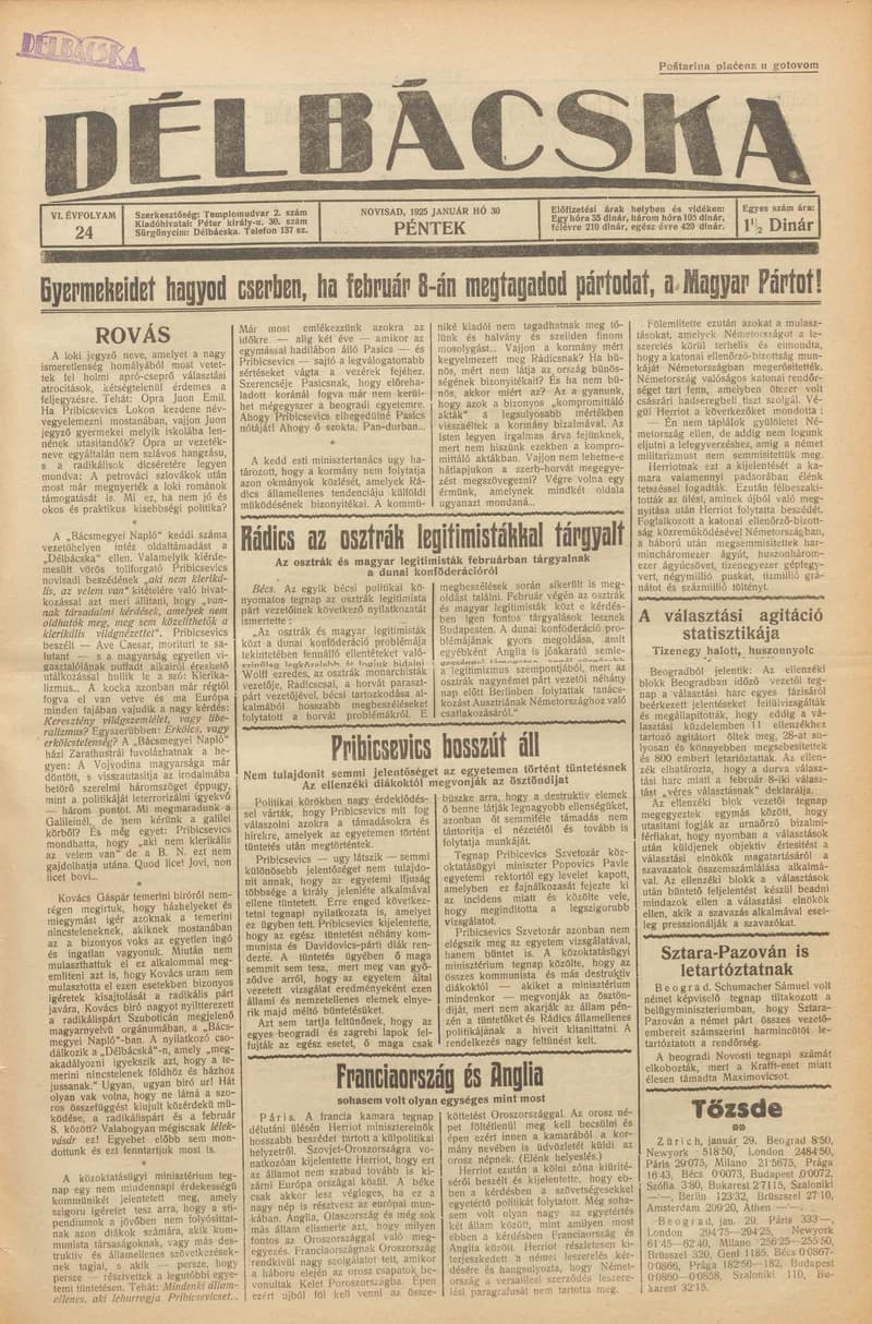 Délbácska, 6. évf. 1925. január 30. 24. sz.