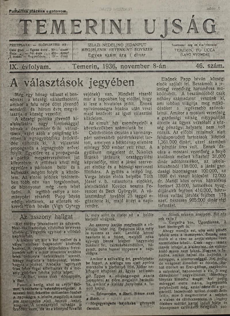 Temerini Újság 1928-1944, 9. évf. 1936. november 8. 46. sz.