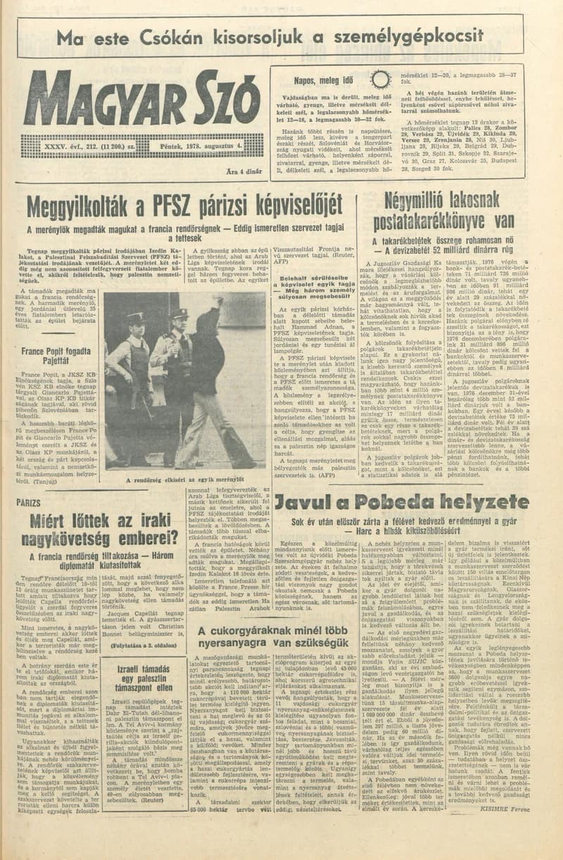 Magyar Szó, 35. évf. 1978. augusztus 4. 212. sz. 1–20. oldal