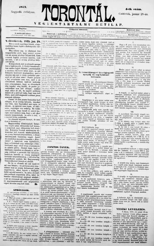 Torontál, 4. évf. 1875. január 28. 4. sz.