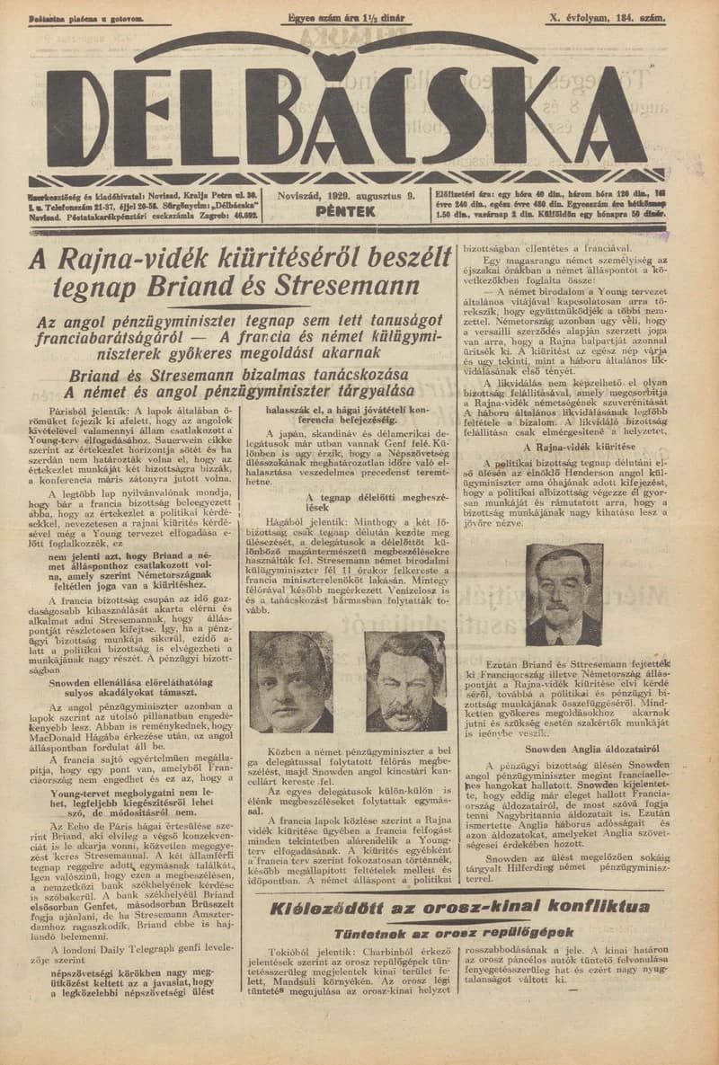 Délbácska, 10. évf. 1929. augusztus 9. 184. sz.