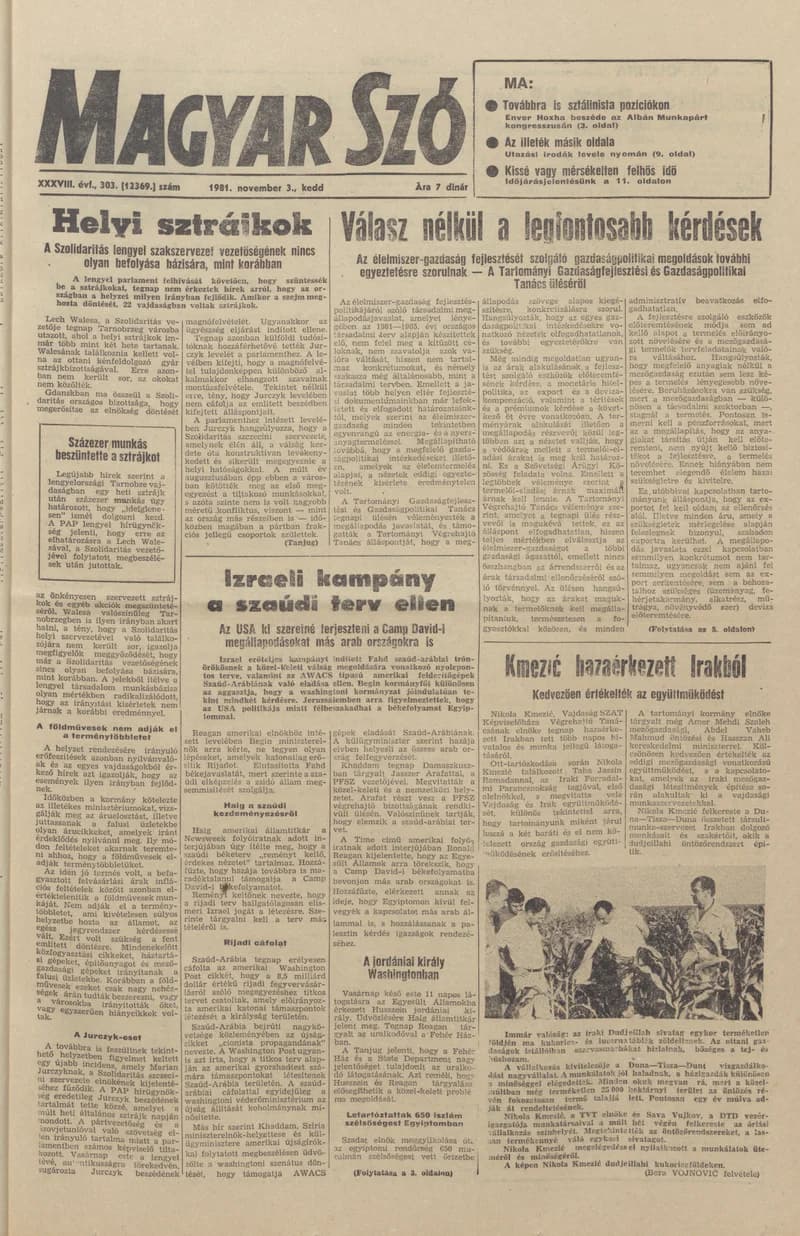 Magyar Szó, 38. évf. 1981. november 3. 303. sz.