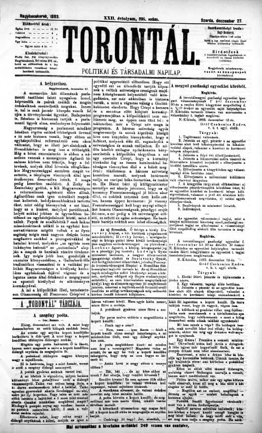 Torontál, 22. évf. 1893. december 27. 295. sz.