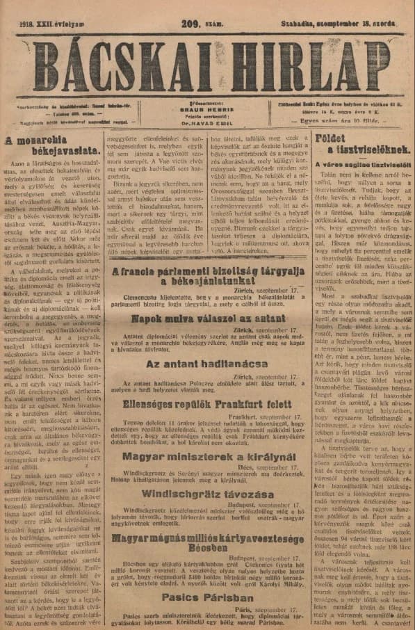 Bácskai Hirlap, 22. évf. 1918. szeptember 18. 209. sz.