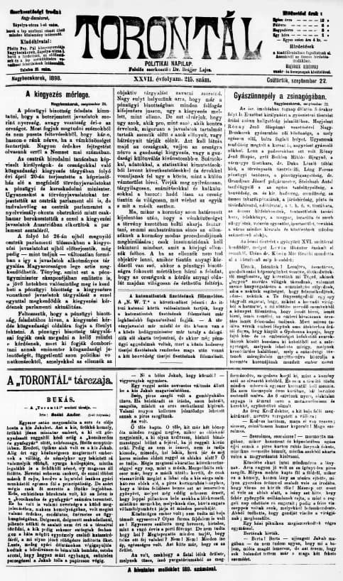 Torontál, 27. évf. 1898. szeptember 22. 215. sz.
