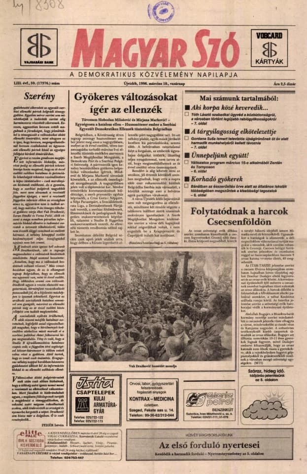 Magyar Szó, 53. évf. 1996. március 10. 59. sz. 1–24. oldal