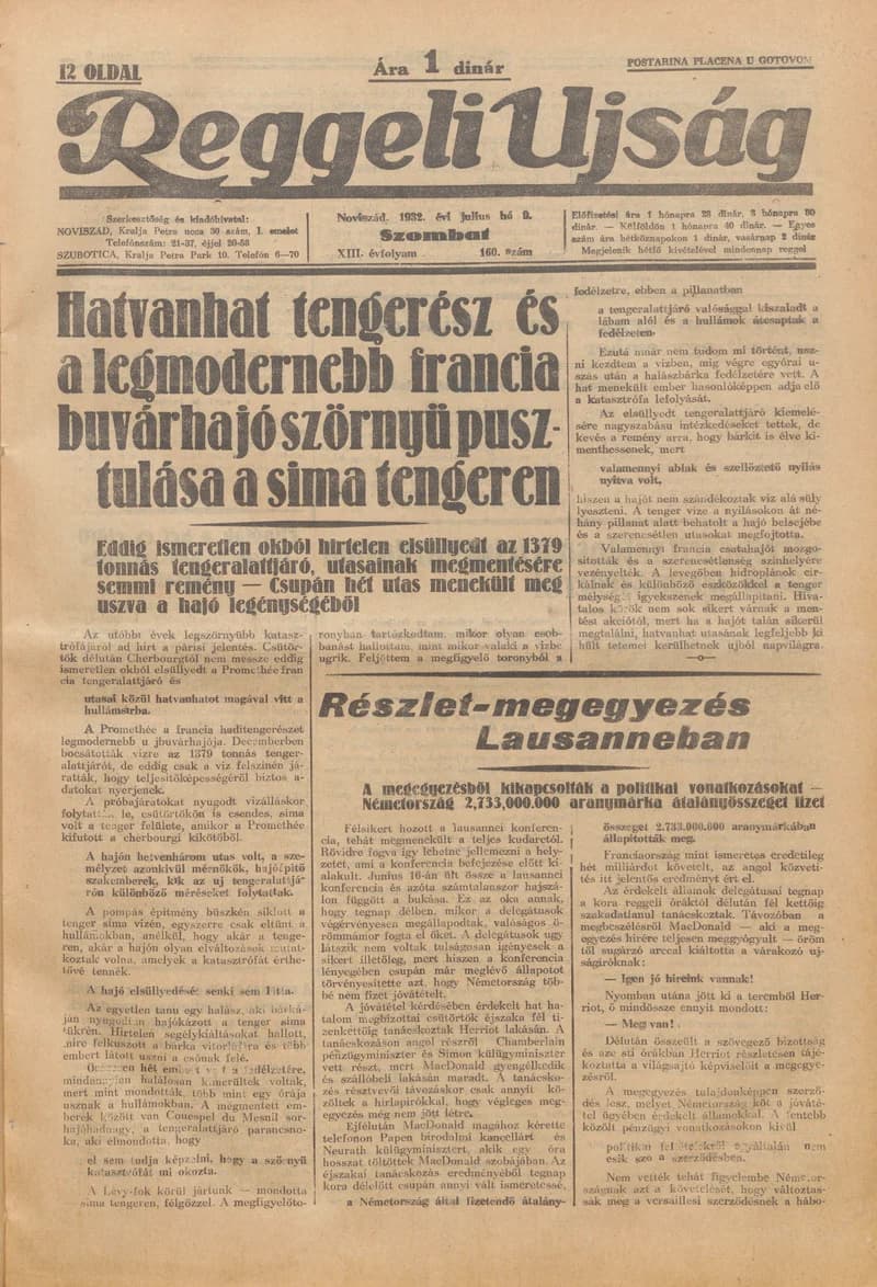 Reggeli Újság, 13. évf. 1932. július 9. 160. sz.