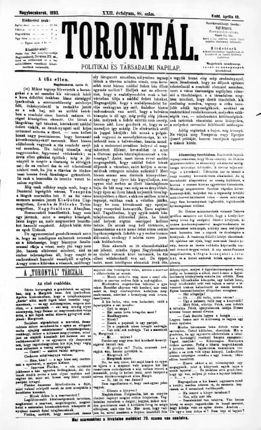 Torontál, 22. évf. 1893. április 18. 88. sz.