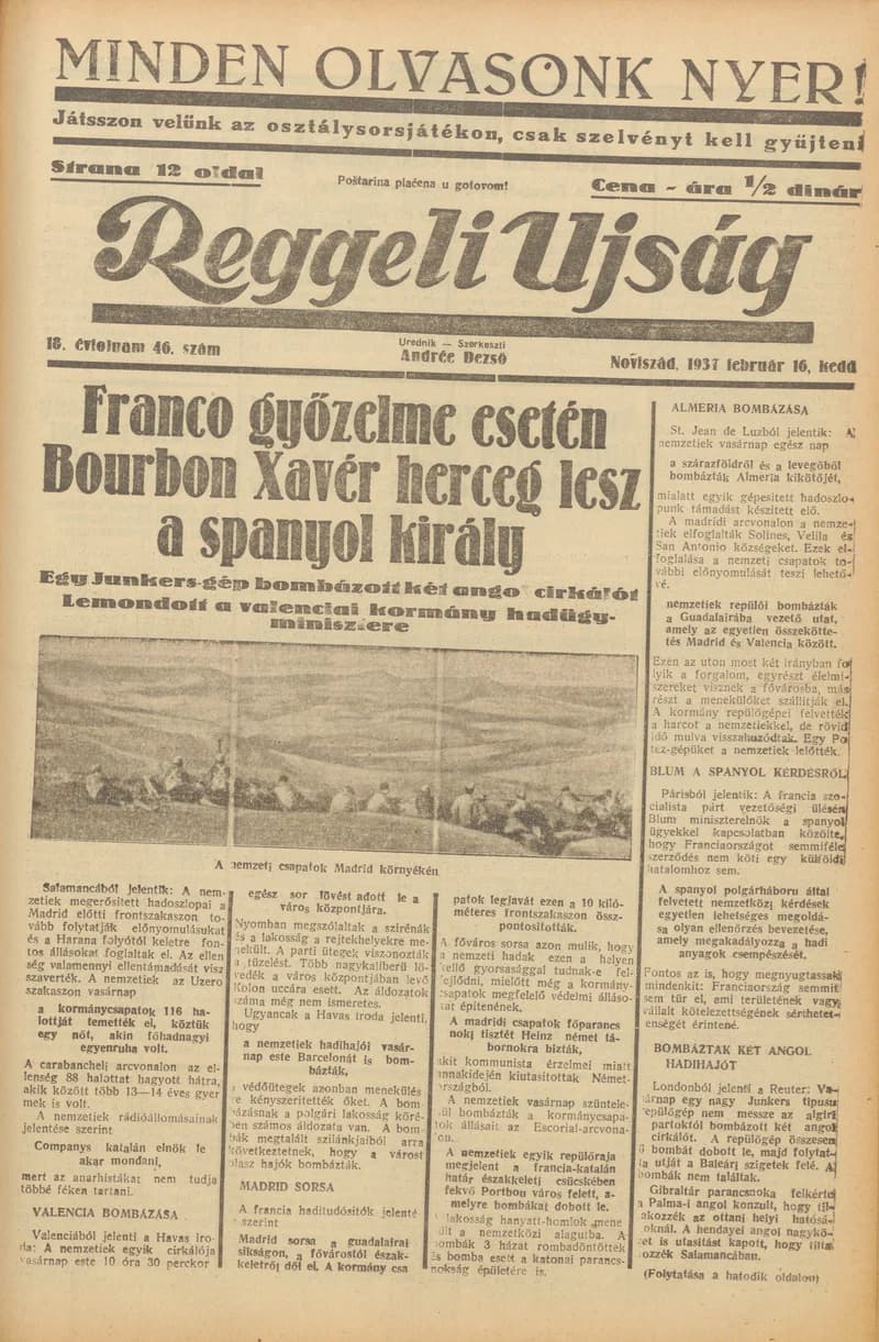 Reggeli Újság, 18. évf. 1937. február 16. 46. sz.