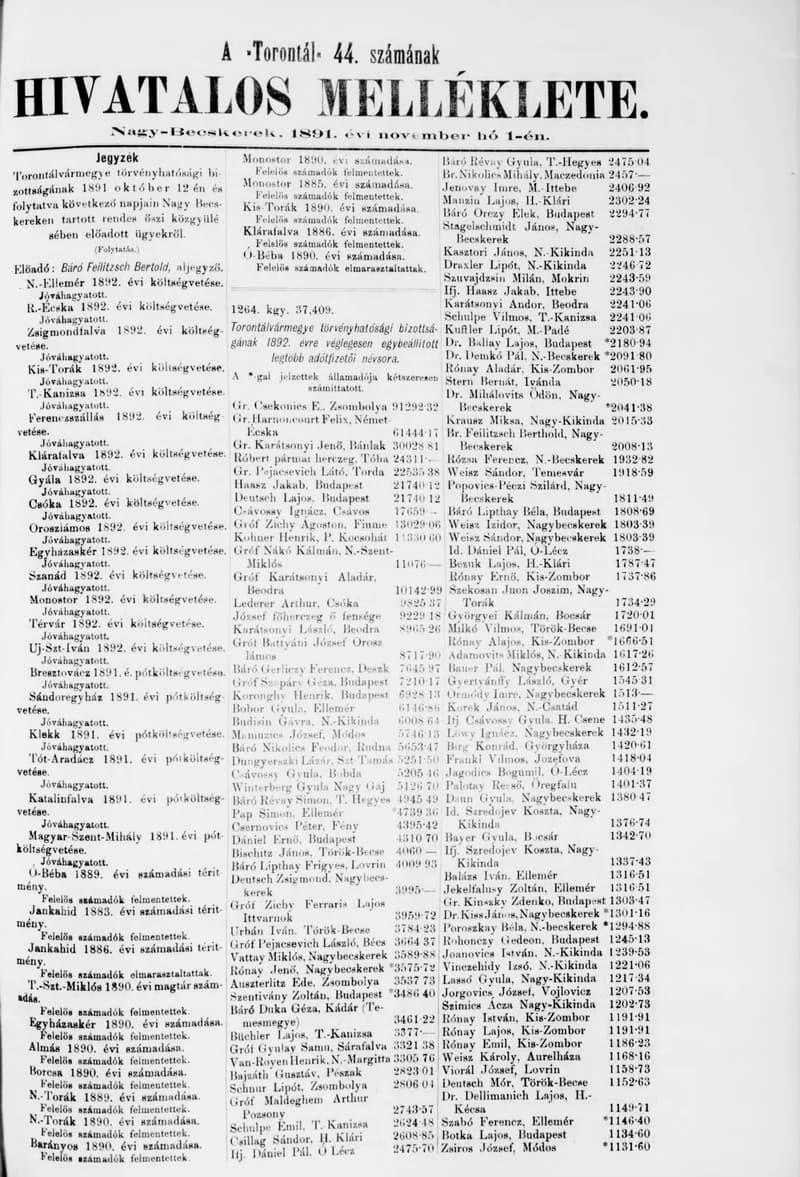 A Totontál  hivatalos melléklete, 4. évf. 1891. november 1. 44. sz.