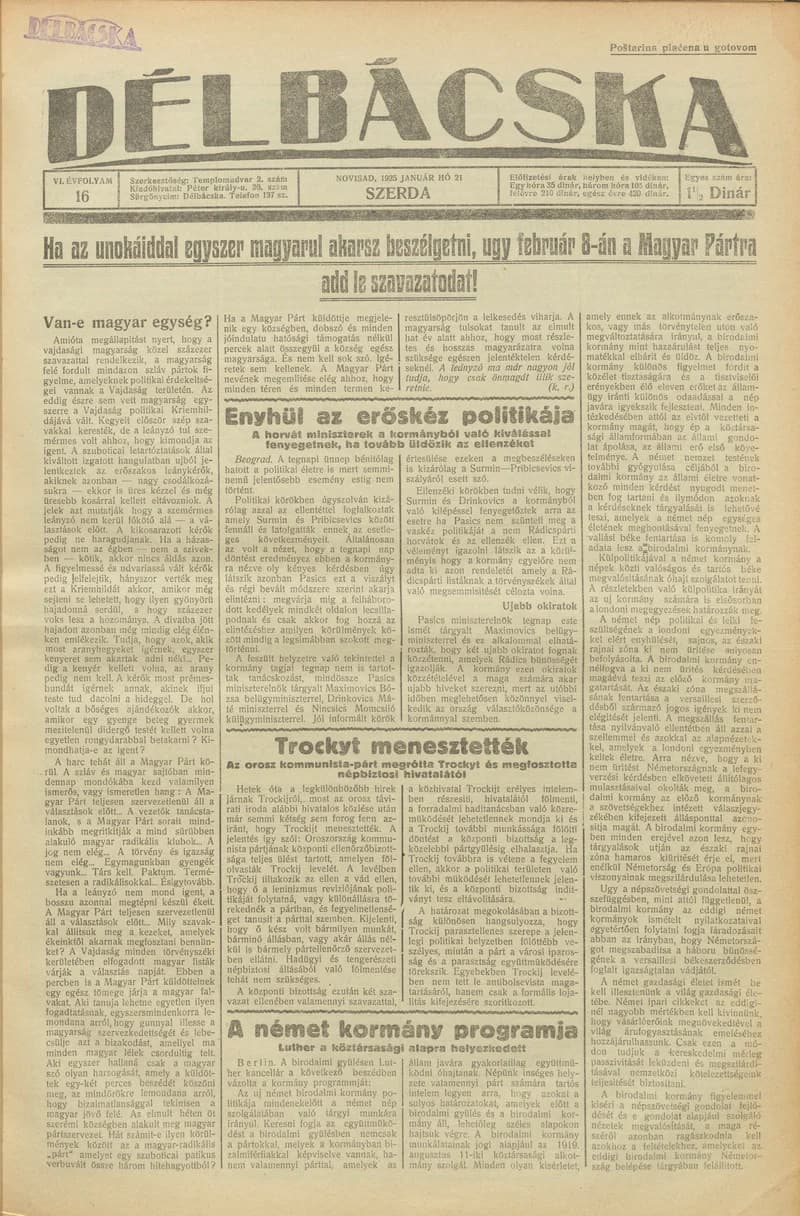 Délbácska, 6. évf. 1925. január 21. 16. sz.