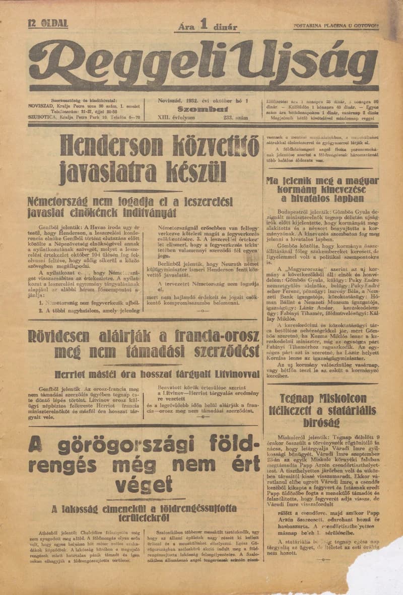 Reggeli Újság, 13. évf. 1932. október 1. 233. sz.