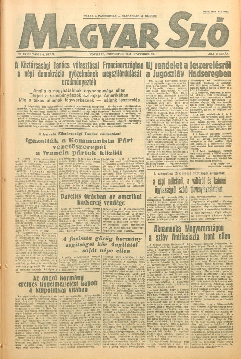 Magyar Szó, 3. évf. 1946. november 28. 283. sz. 1–8. oldal