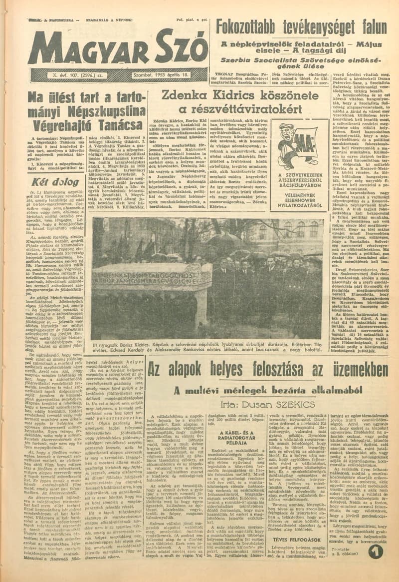 Magyar Szó, 10. évf. 1953. április 18. 107. sz. 1–12. oldal