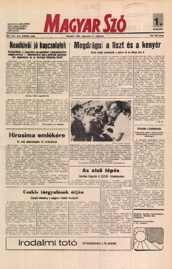 Magyar Szó, 45. évf. 1988. augusztus 7. 216. sz. 1–28. oldal