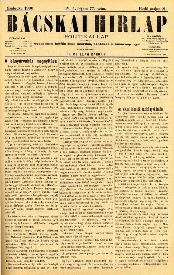 Bácskai Hirlap, 4. évf. 1900. május 21. 77. sz.