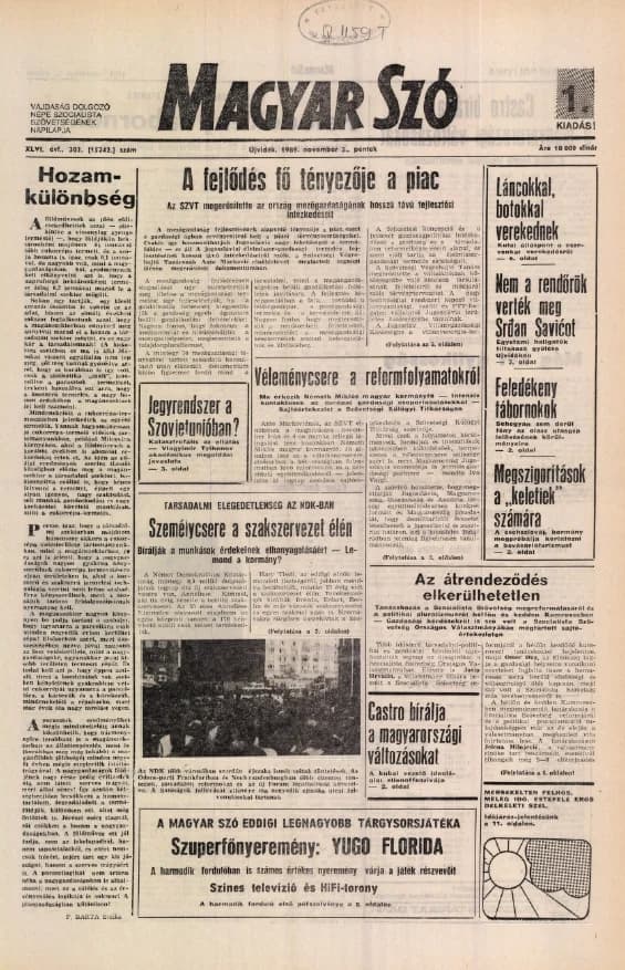 Magyar Szó, 46. évf. 1989. november 3. 302. sz. 1–20. oldal