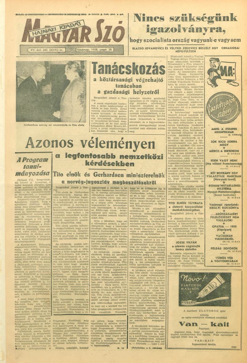 Magyar Szó, 15. évf. 1958. szeptember 28. 243. sz. 1–26. oldal
