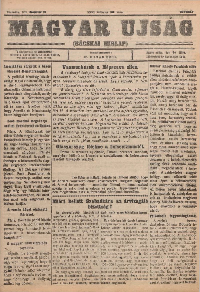 Bácskai Hirlap, 23. évf. 1919. december 13. 152. sz.
