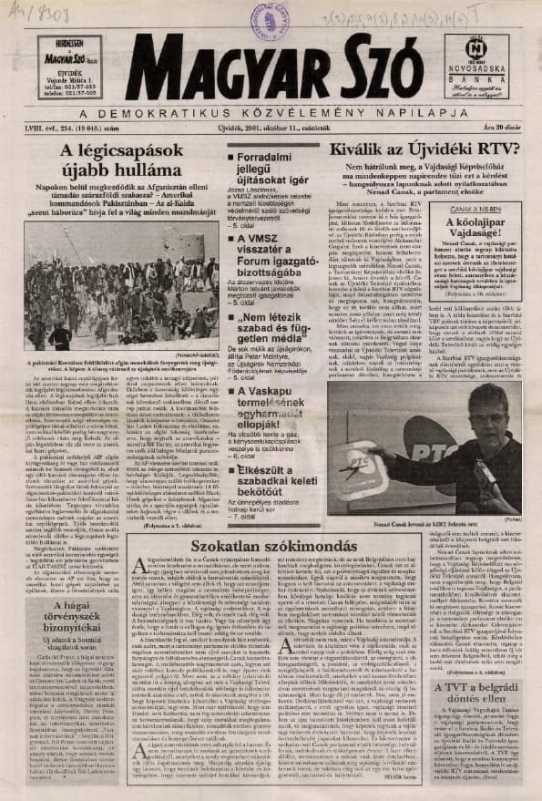 Magyar Szó, 58. évf. 2001. október 11. 234. sz. 1–16. oldal