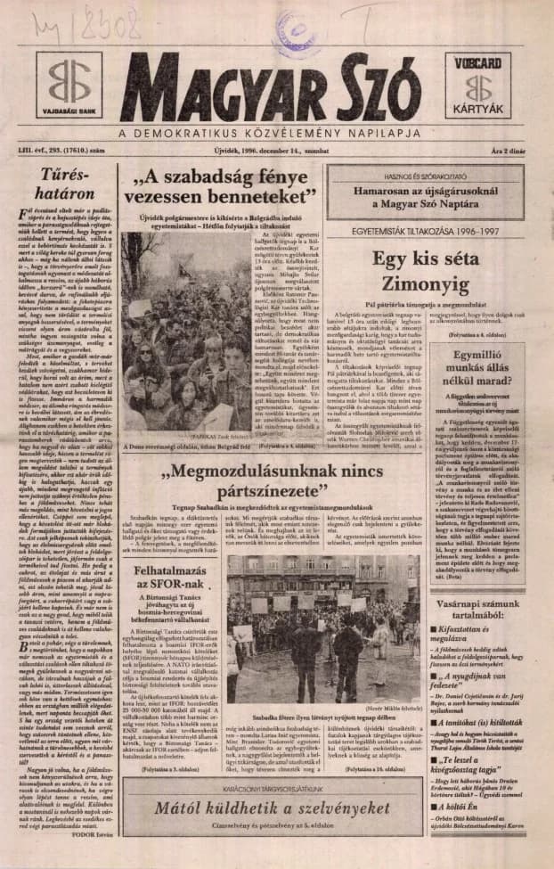 Magyar Szó, 53. évf. 1996. december 14. 293. sz. 1–16. oldal