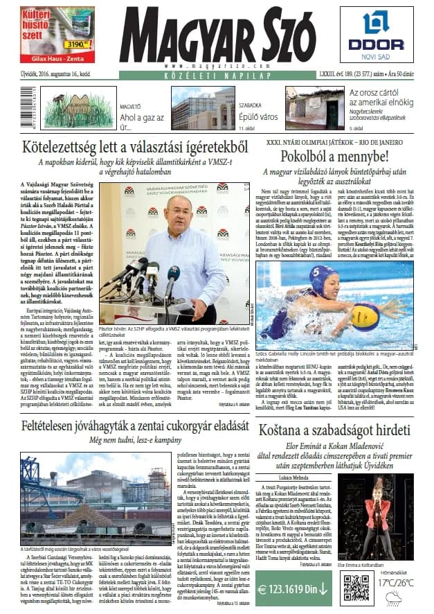 Magyar Szó, 73. évf. 2016. augusztus 16. 189. sz. 1–20. oldal