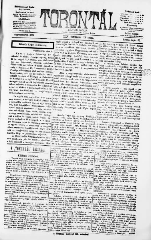 Torontál, 25. évf. 1896. május 20. 116. sz.
