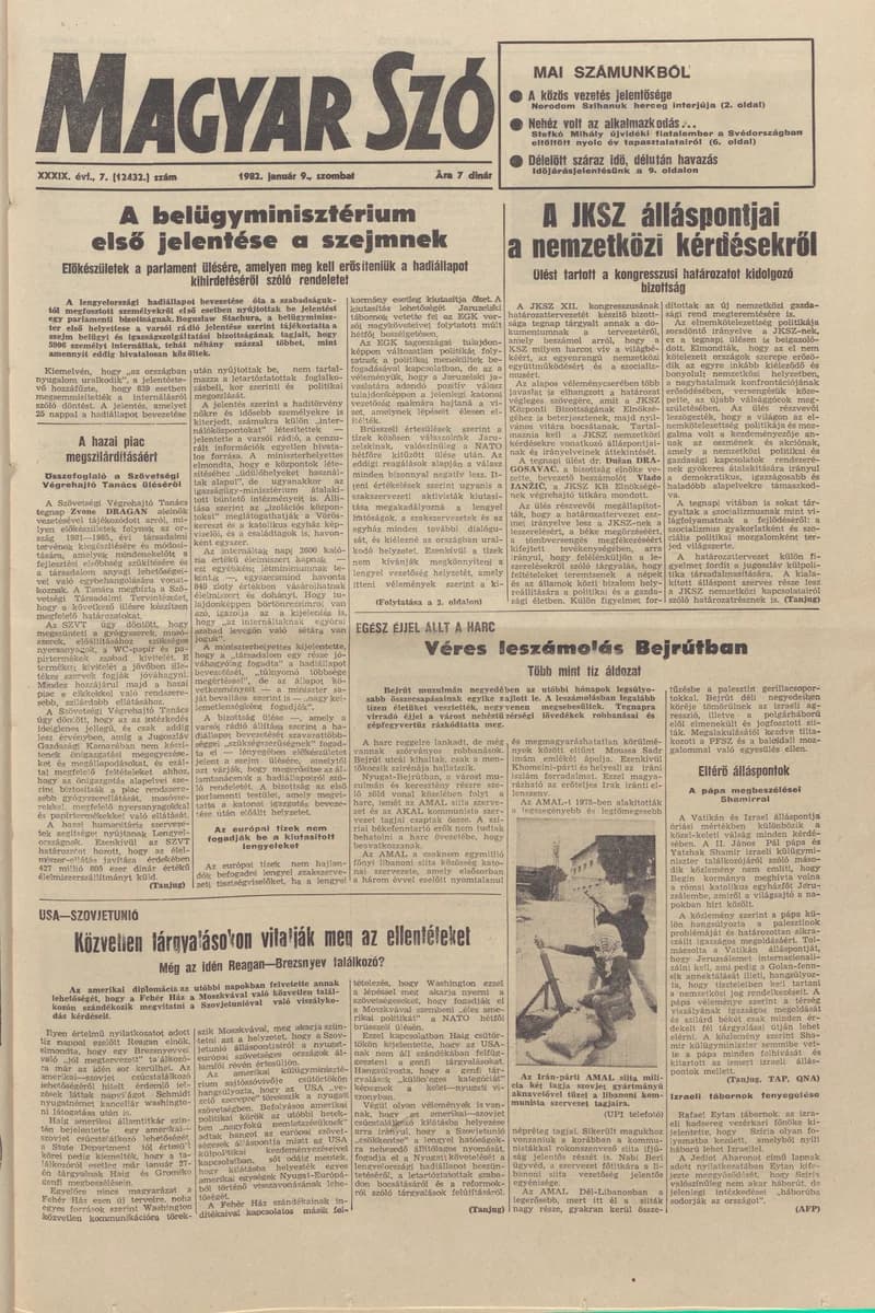 Magyar Szó, 39. évf. 1982. január 9. 7. sz. 1–20. oldal