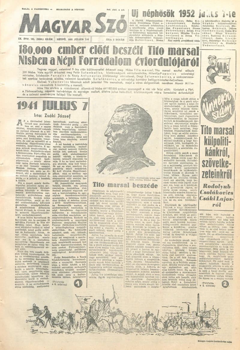 Magyar Szó, 9. évf. 1952. július 7. – 8. 161. sz. 1–8. oldal