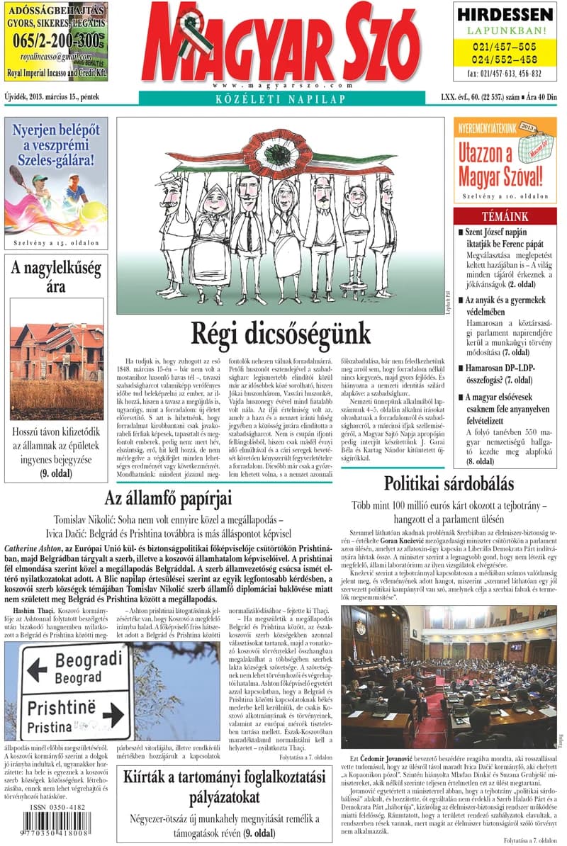 Magyar Szó, 70. évf. 2013. március 15. 60. sz. 1–20. oldal
