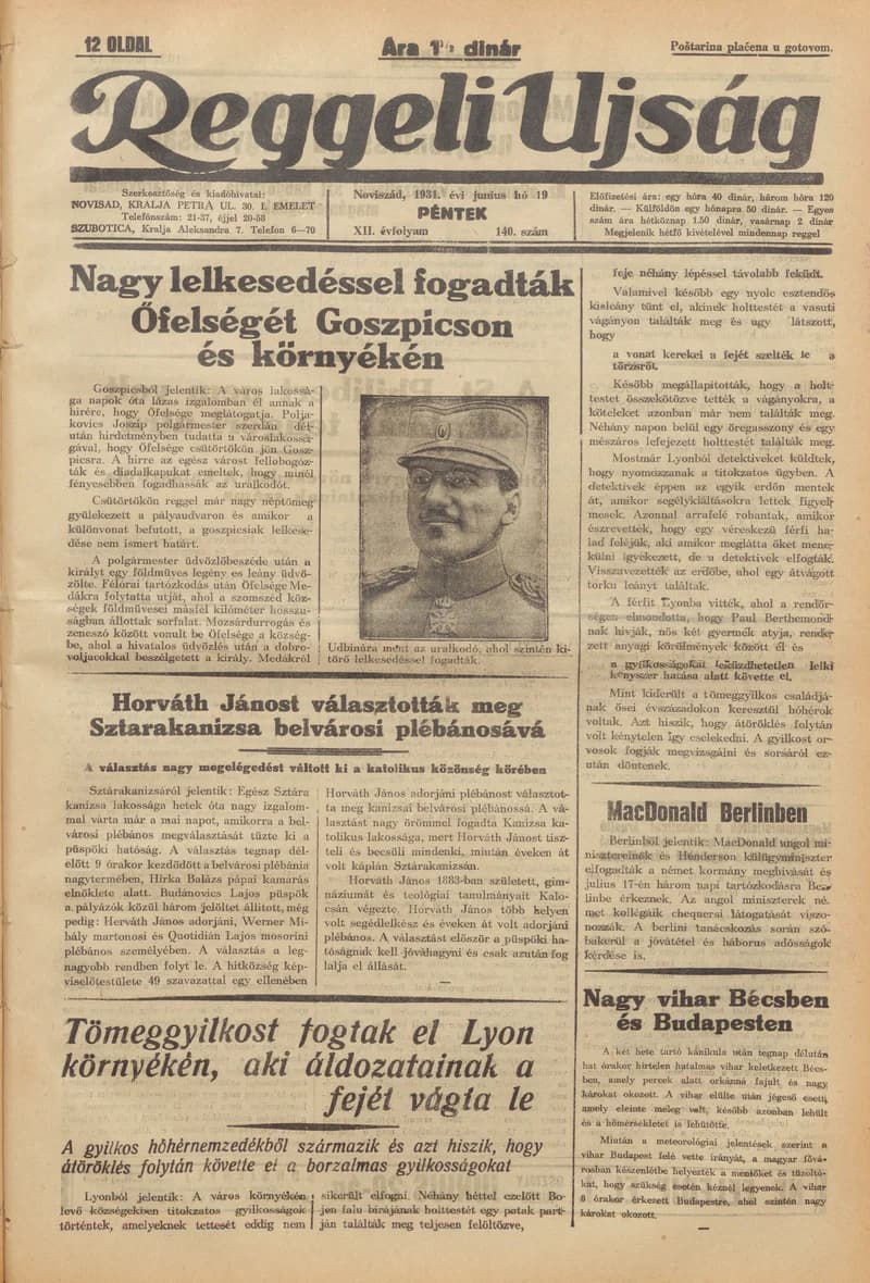 Reggeli Újság, 12. évf. 1931. június 19. 140. sz.