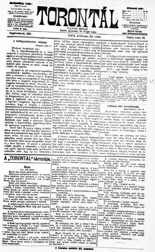 Torontál, 26. évf. 1897. május 28. 121. sz.