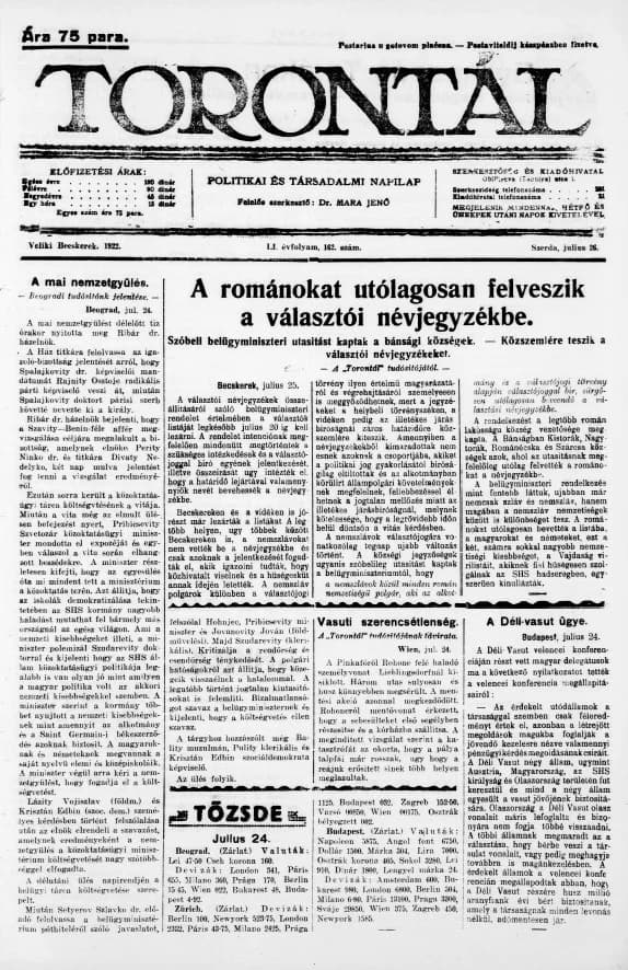 Torontál, 51. évf. 1922. július 26. 162. sz.
