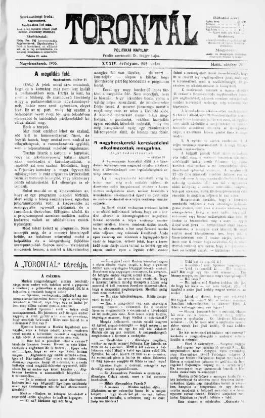 Torontál, 34. évf. 1905. október 23. 242. sz.