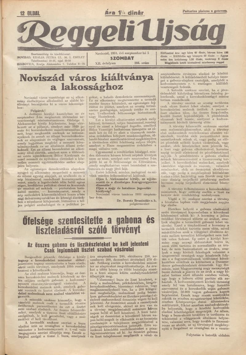 Reggeli Újság, 12. évf. 1931. szeptember 5. 208. sz.