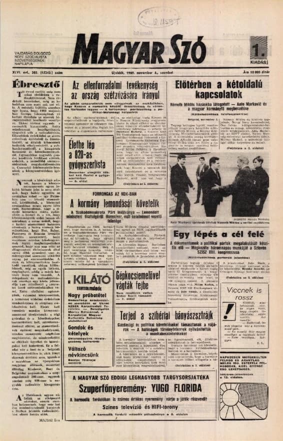 Magyar Szó, 46. évf. 1989. november 4. 303. sz. 1–28. oldal