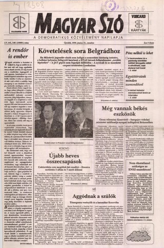 Magyar Szó, 55. évf. 1998. június 13. 140. sz. 1–16. oldal