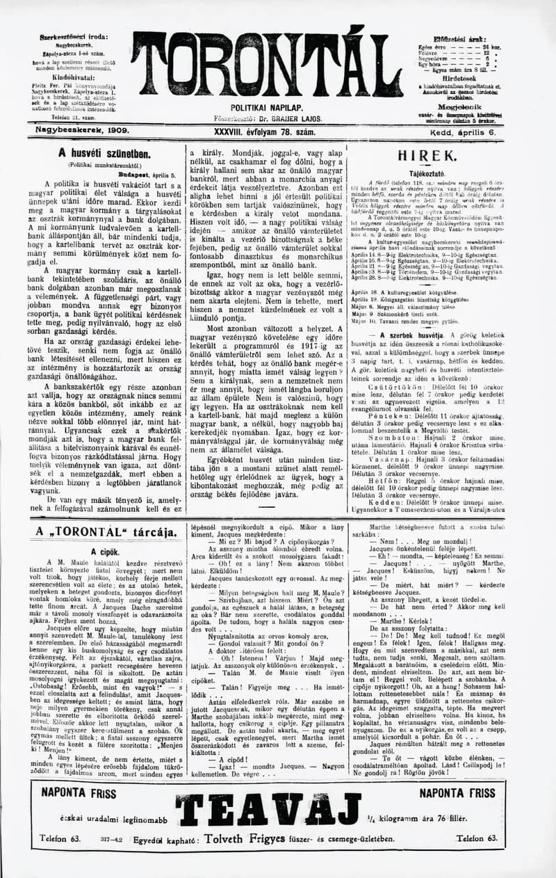 Torontál, 38. évf. 1909. április 6. 78. sz.