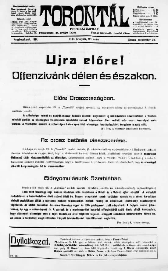 Torontál, 43. évf. 1914. szeptember 30. 221. sz.