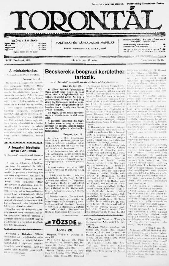 Torontál, 51. évf. 1922. április 30. 97. sz.