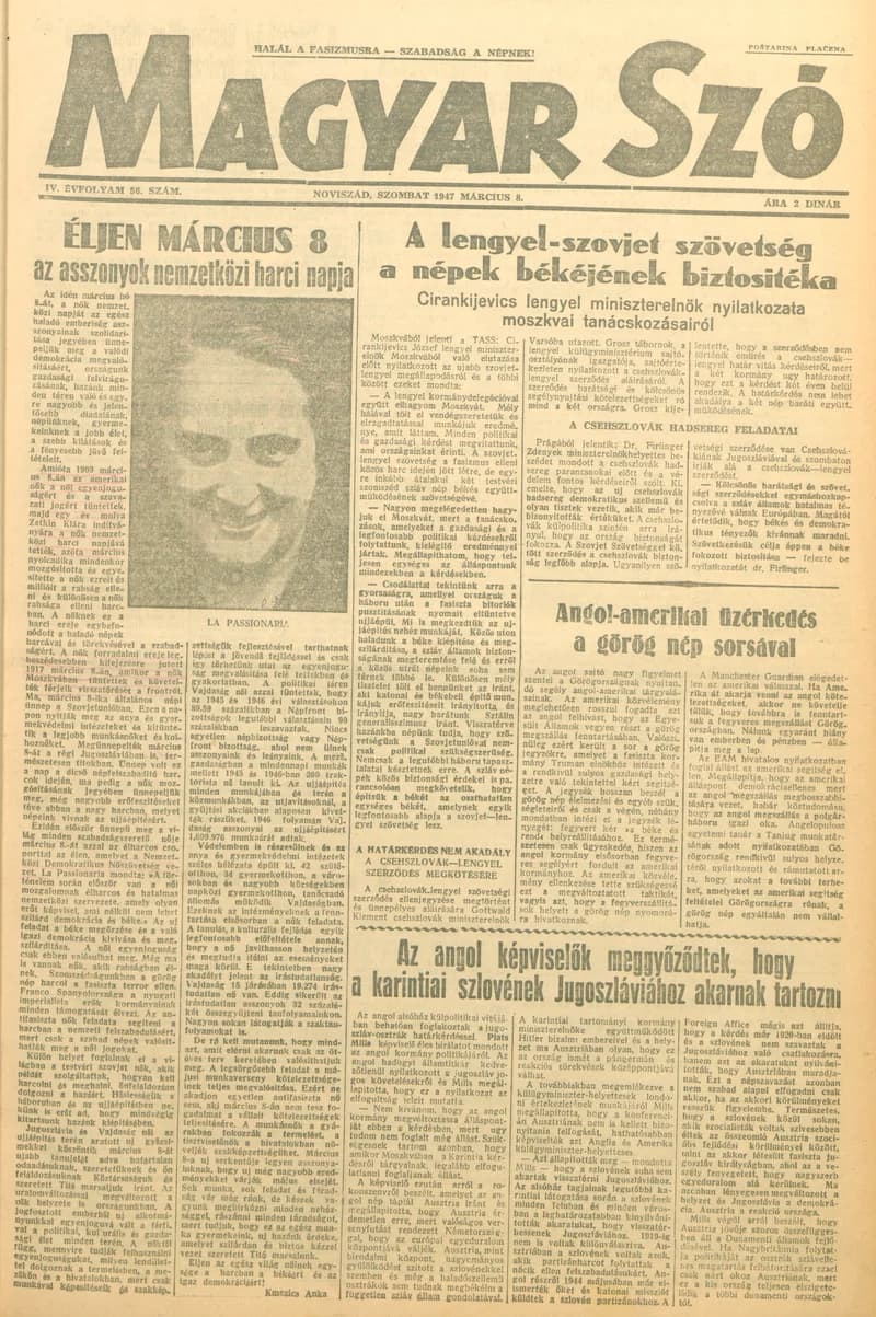 Magyar Szó, 4. évf. 1947. március 8. 56. sz. 1–6. oldal