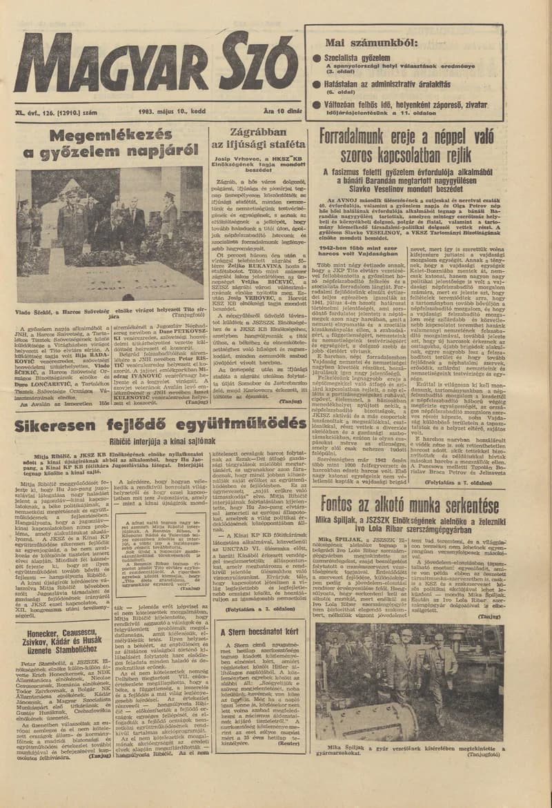 Magyar Szó, 40. évf. 1983. május 10. 126. sz. 1–20. oldal